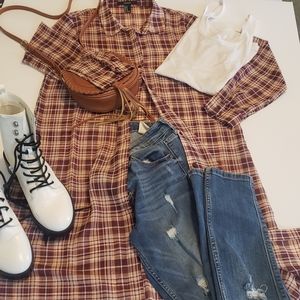 Long mid calf plaid shirt